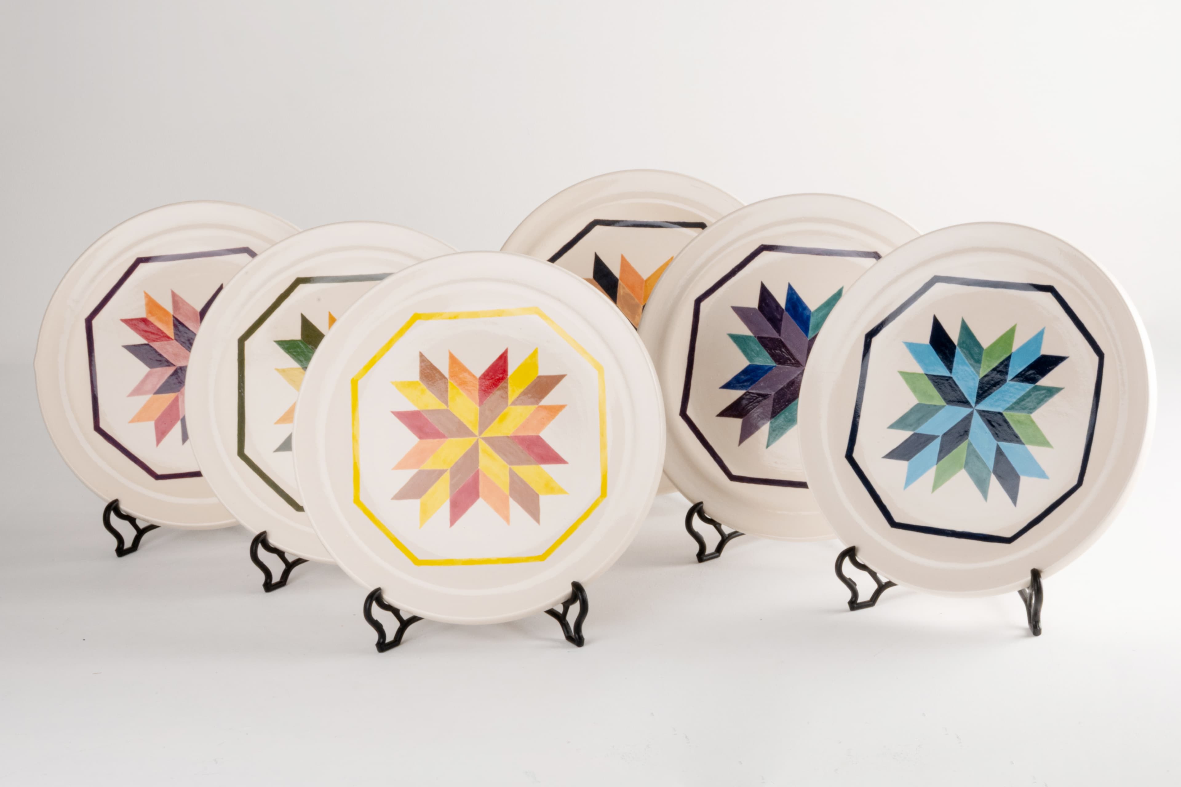 "Estrella Federal" Serie de 6 platos — cerámica pintada a mano